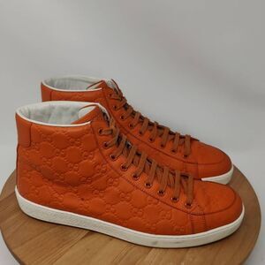 Gucci Orange Embossed High-Top Sneakers